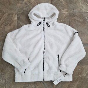 Calvin Klein‎ Performance Fuzzy Fleece Hooded Jacket Full Zip White XL Women's